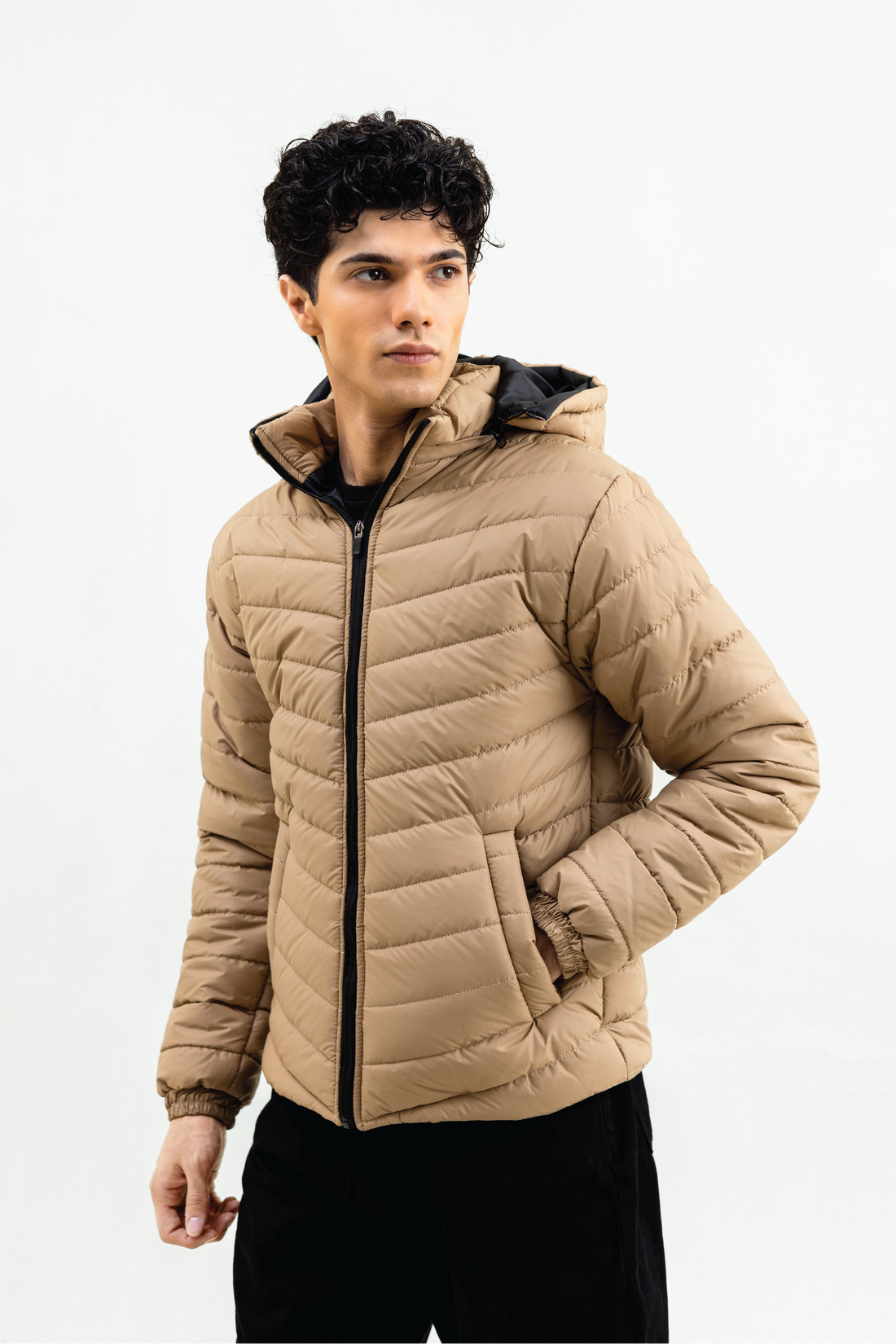 BEIGE FULL SLEEVE PUFFER JACKET