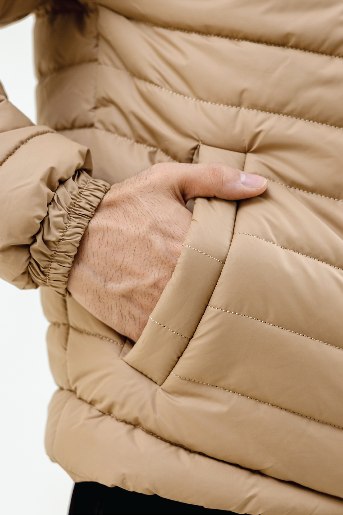 BEIGE FULL SLEEVE PUFFER JACKET