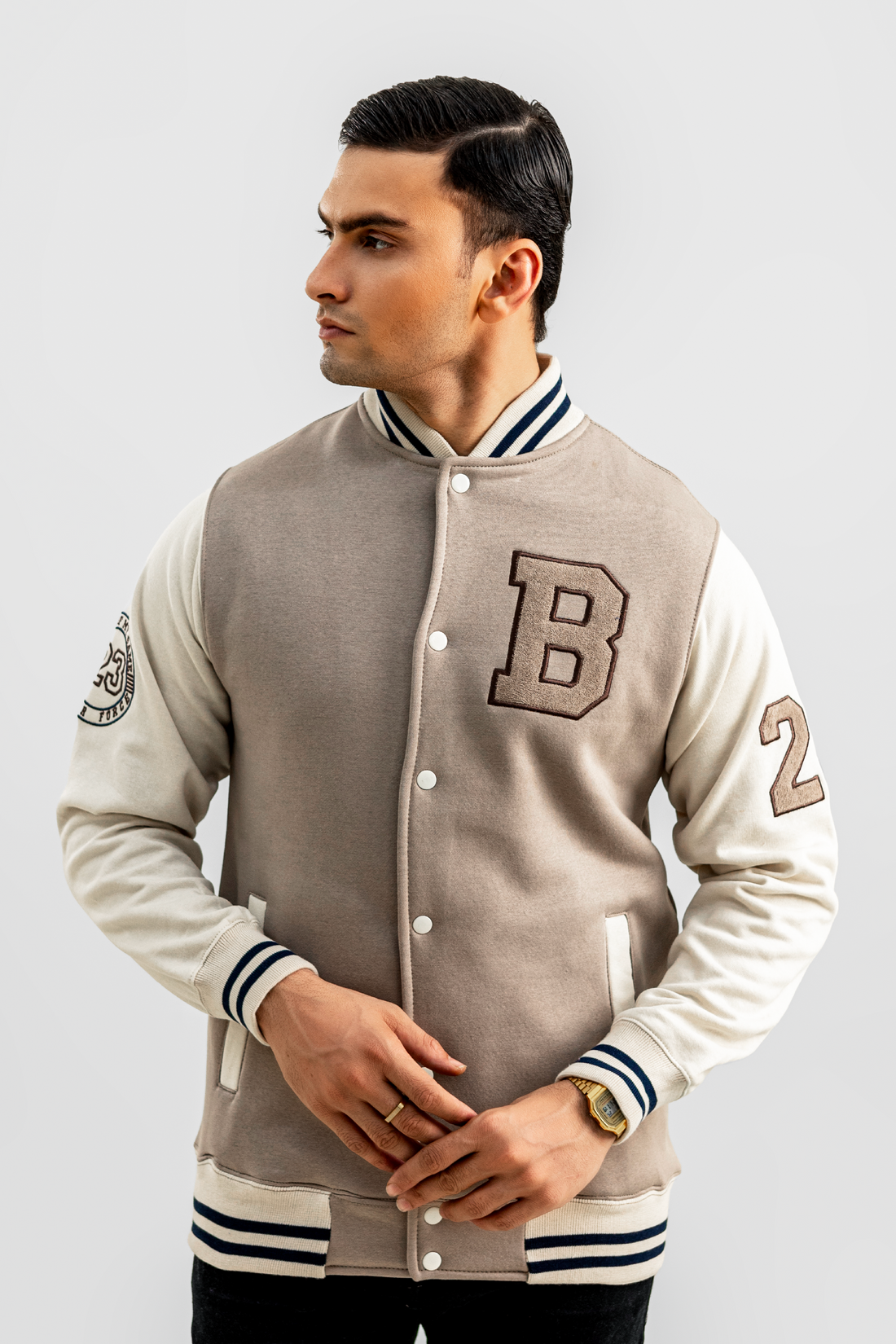 Exclusive Beige Varsity Jacket