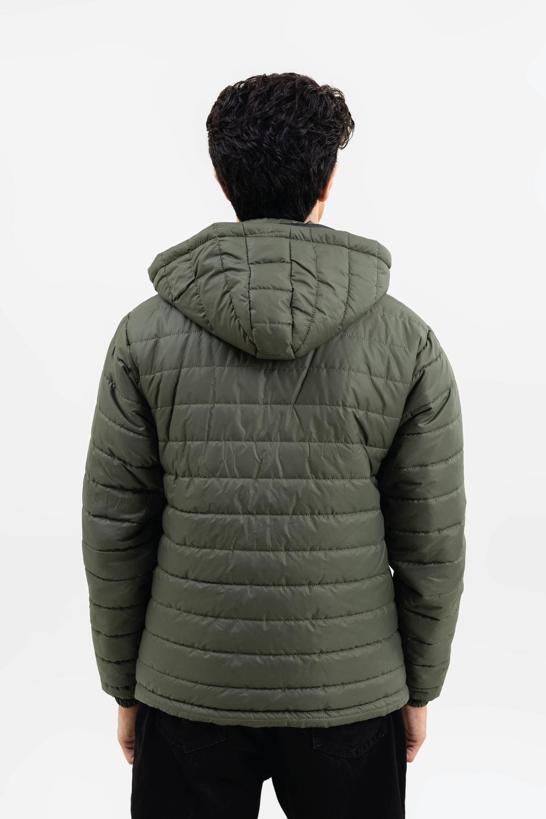 OLIVE FULL SLEEVE PUFFER JACKET