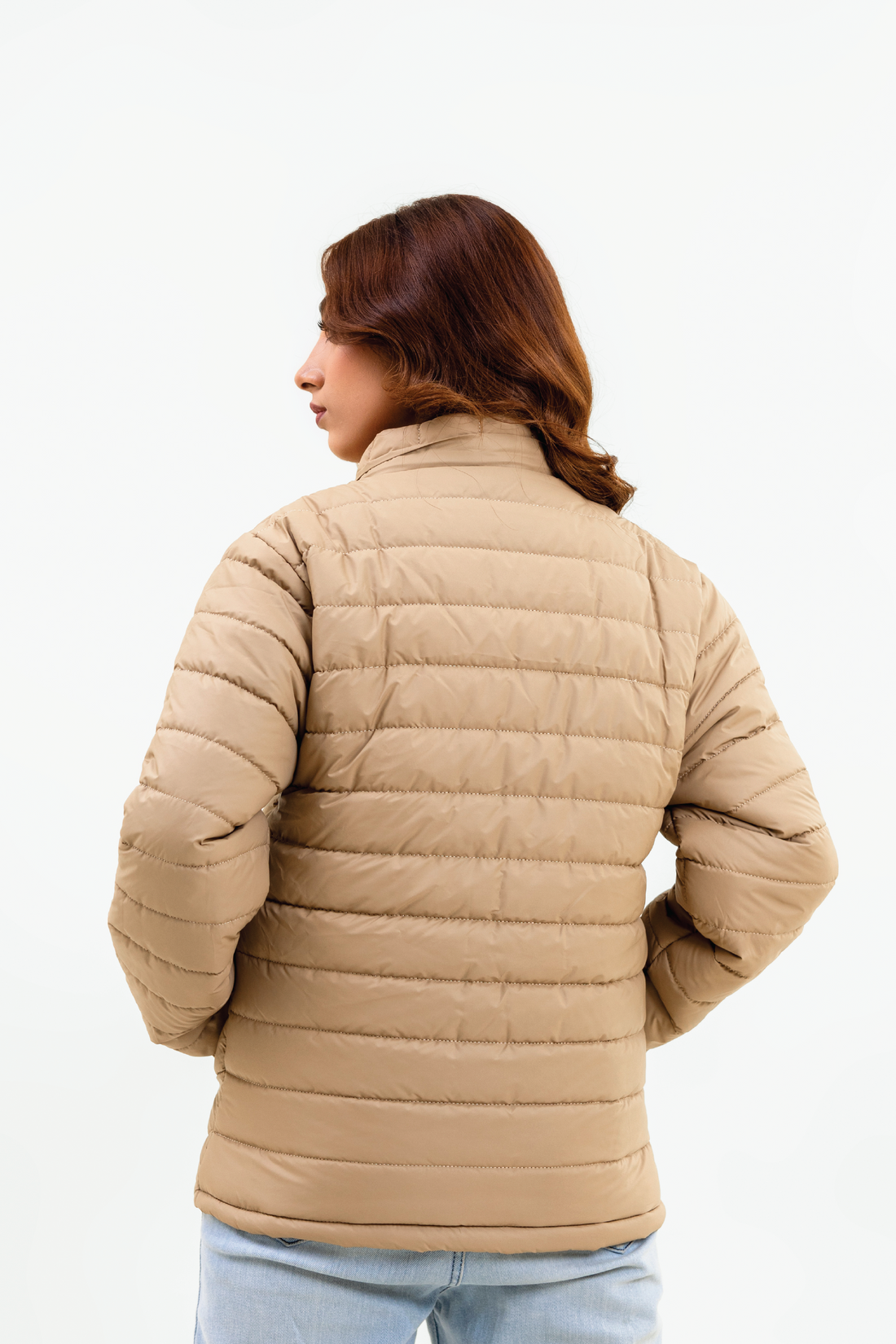 BEIGE FULL SLEEVE PUFFER JACKET - F