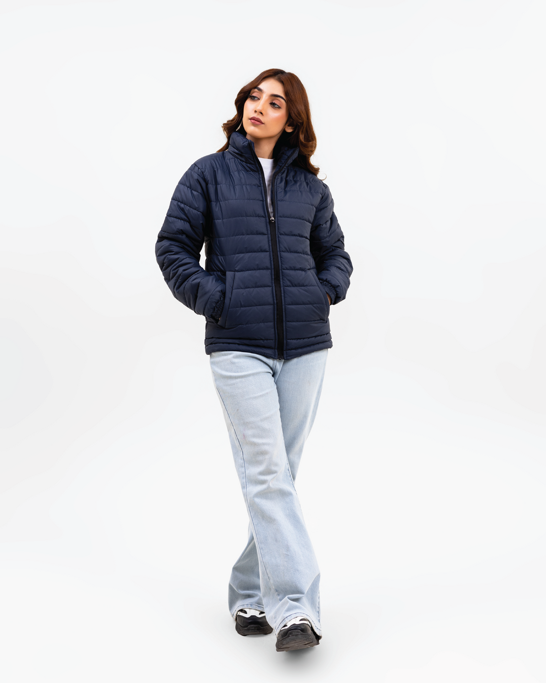 DARK NAVY FULL SLEEVE PUFFER JACKET - F